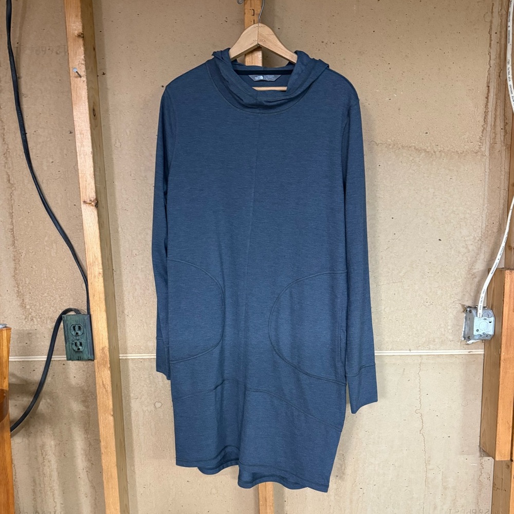 The North Face Grey Hooded Tunic Dress XL Long Sleeve Sweatshirt Pockets Workout